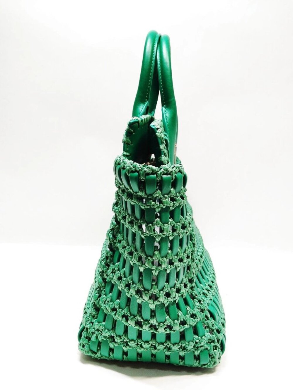 Authentic Salvatore Ferragamo Studio Woven Leather Tote Bag Green Gancini Luxury - Picture 5 of 16